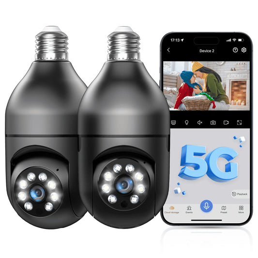 2PCS Lightbulb Security Camera, 5G Wifi 2K Light Socket Cameras for Home, Wireless Outdoor Camera, 360 Motion Detection and Alarm, Two Way Talk, Color Night Vision